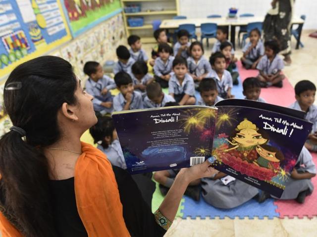 Students study in an ongoing class. Ark partnered with SDMC last July to support a failing primary school in Lajpat Nagar III, New Delhi. (Vipin Kumar/HT PHOTO)