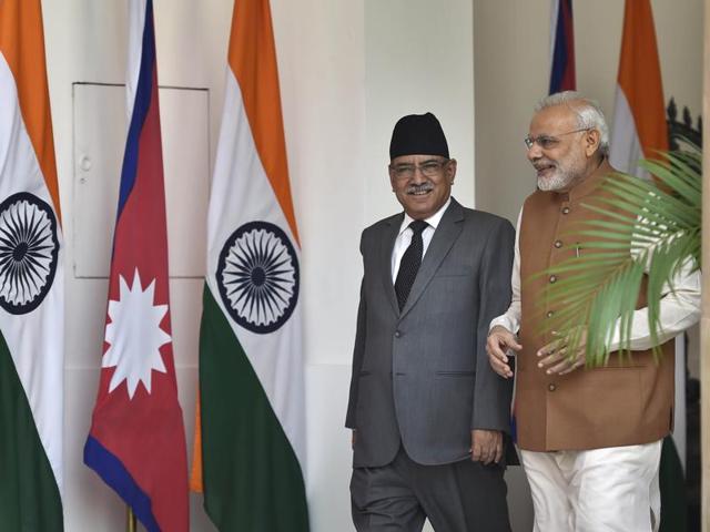 Nepal prime minister Prachanda and PM Modi at Hyderabad House, New Delhi. (HT File Photo) Nepal prime minister Prachanda and PM Modi at Hyderabad House, New Delhi. (HT File Photo)