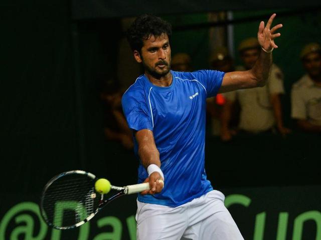 Saketh Myneni lost 7-6, 2-6, 0-6 to Prajnesh Gunneswaran in the quarterfinals.(AFP) Saketh Myneni lost 7-6, 2-6, 0-6 to Prajnesh Gunneswaran in the quarterfinals.(AFP)
