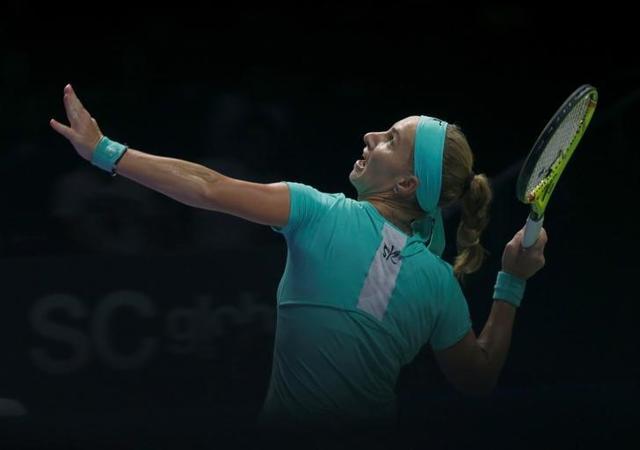 Kuznetsova serves to Pliskova. (Reuters) Kuznetsova serves to Pliskova. (Reuters)