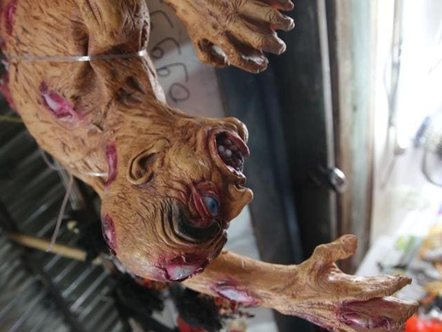 The hanging ghost, priced at Rs 4500, is for those who want to frighten people without looking scary.  (Prabhas Roy/HT Photo) 