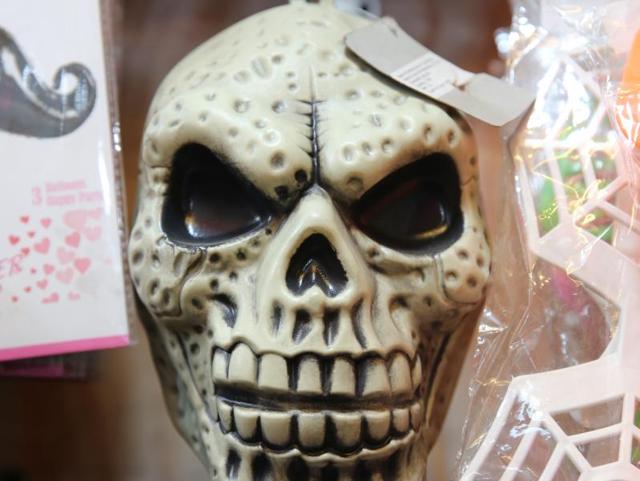 Available at Rs 120, the skull is perfect for your horror theme party.  (Prabhas Roy/HT Photo) 