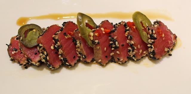 The brightly seasoned tuna tataki somehow managed to be both mushy and dry at once, but is competent when it comes to flavour. (Satyabrata Tripathy / HT Photo)