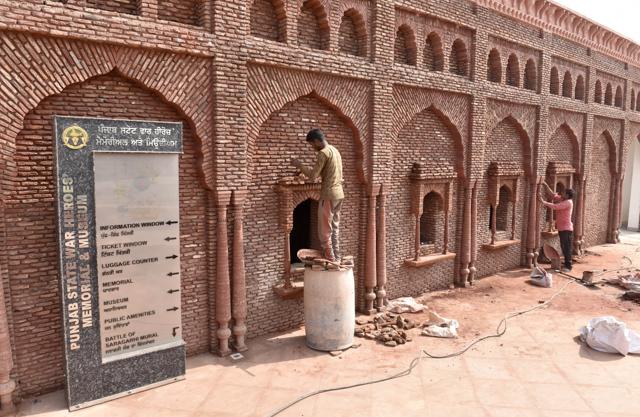 Construction of war memorial still incomplete on Thursday. (HT Photo)