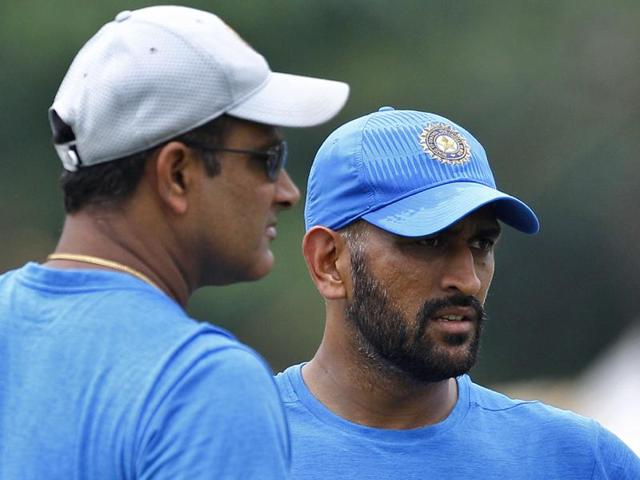 India's one-day cricket team captain, Mahendra Singh Dhoni, right, talks to team coach Anil Kumble. (AP Photo) India's one-day cricket team captain, Mahendra Singh Dhoni, right, talks to team coach Anil Kumble. (AP Photo)