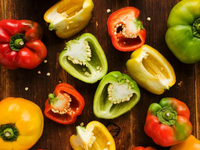 All bell peppers are high in vitamin C, but yellow pepper have the highest amount, followed by red. All bell peppers are high in vitamin C, but yellow pepper have the highest amount, followed by red.