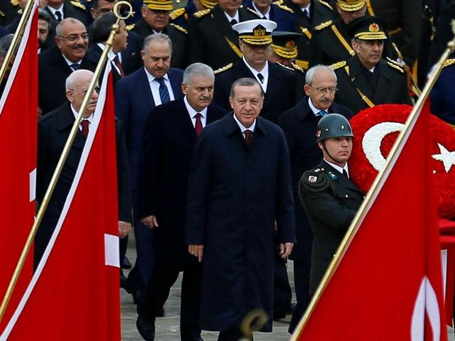 Turkey's President Tayyip Erdogan attends a Republic Day ceremony at Anitkabir, the mausoleum of modern Turkey's founder Ataturk, to mark the republic's anniversary in Ankara. (Reuters) Turkey's President Tayyip Erdogan attends a Republic Day ceremony at Anitkabir, the mausoleum of modern Turkey's founder Ataturk, to mark the republic's anniversary in Ankara. (Reuters)