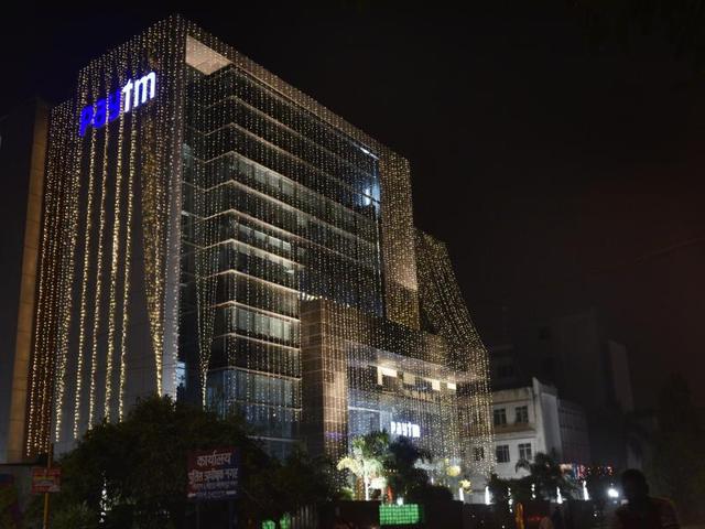 Office building illuminated for Diwali in New Delhi. (Mohd Zakir/HT PHOTO)