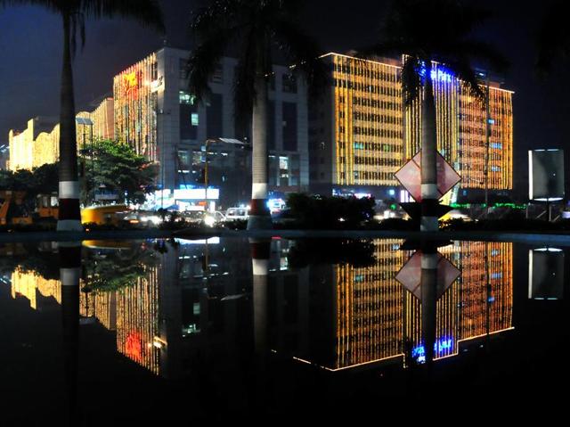 Indore city soaked in light and celebrations ahead of Diwali. (Shankar Mourya / HT PHOTO)