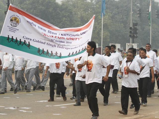 Participants of the 2015 Run for Unity on Ekta Diwas, at Rajpath in New Delhi. (HT File Photo) Participants of the 2015 Run for Unity on Ekta Diwas, at Rajpath in New Delhi. (HT File Photo)