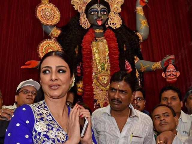 Bollywood actor Tabu during the inauguration of a Kali Puja pandal in Kolkata. (PTI Photo)