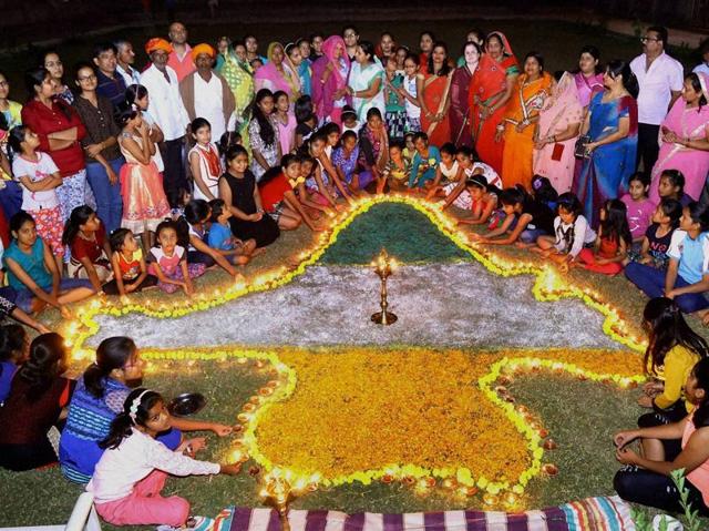 Uri attack martyr Nimb Singh's family celebrates Diwali in Beawar on Saturday. (PTI) Uri attack martyr Nimb Singh's family celebrates Diwali in Beawar on Saturday. (PTI)