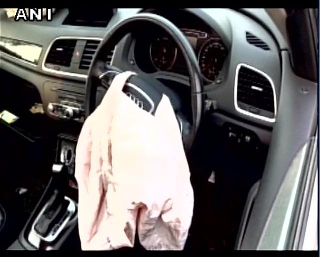 A deflated air bag after the collision on DND flyway on Monday. (ANI Photo)