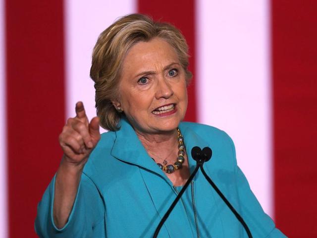 Democratic presidential nominee Hillary Clinton speaks during a campaign rally at the Dickerson Community Centre, Ralph Robinson Gymnasium in Daytona Beach, Florida. (AFP Photo)