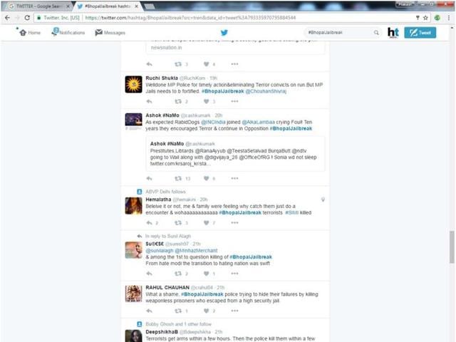 A screen shot of #BhopalJailBreak (HT Photo) A screen shot of #BhopalJailBreak (HT Photo)