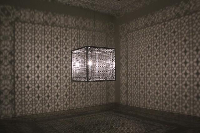 Crossing Boundaries by Anila Quayyum Agha, 2015, laser-cut stainless steel and blub (Photo: Aicon Gallery)