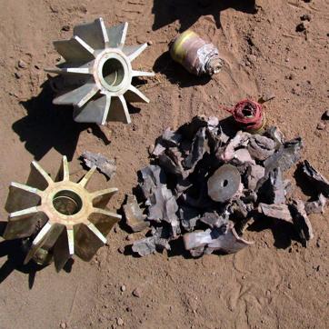 The remains of mortar shells after heavy shelling across the LOC at Balakot village in Poonch district. (PTI Photo) The remains of mortar shells after heavy shelling across the LOC at Balakot village in Poonch district. (PTI Photo)
