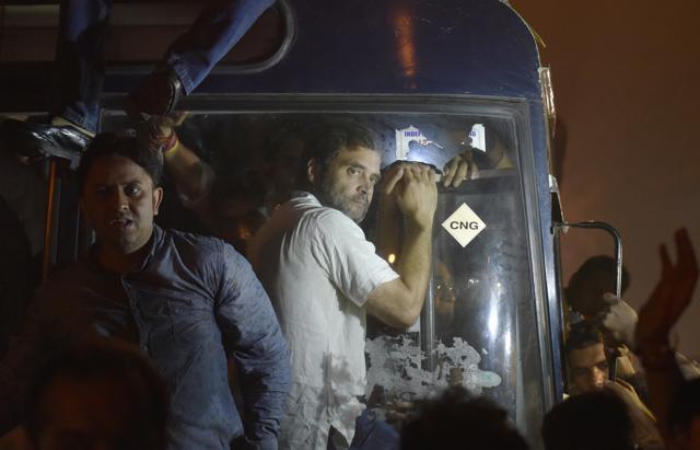 Congress vice-president Rahul Gandhi detained by Delhi Police. (Ravi Choudhary/HT PHOTO) Congress vice-president Rahul Gandhi detained by Delhi Police. (Ravi Choudhary/HT PHOTO)