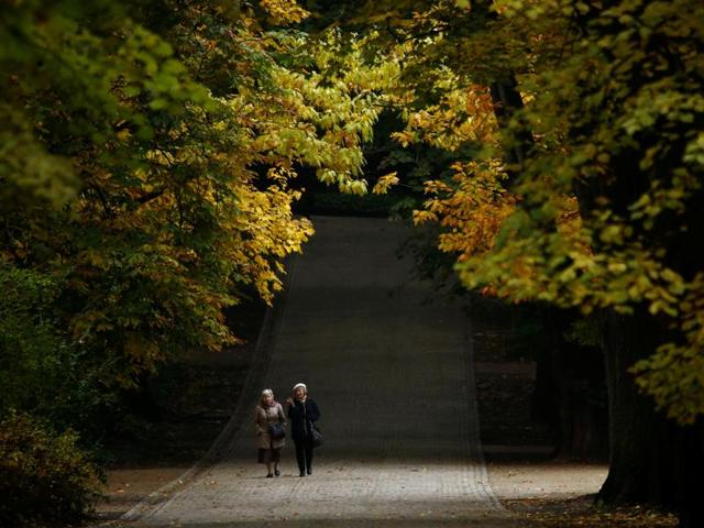 Women walk during an autumn day at the Royal Lazienki Park in Warsaw, Poland October 20, 2016. (REUTERS/Kacper Pempel)