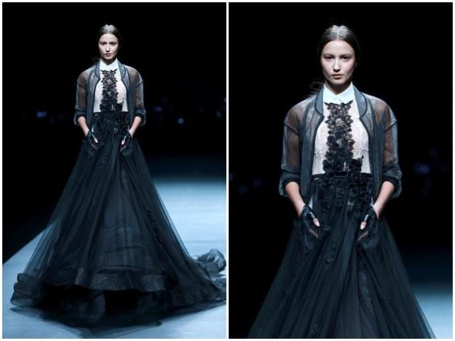 The collar gives this dress a more dramatic, avant-garde edge and keeps it from being too frilly. (AFP) The collar gives this dress a more dramatic, avant-garde edge and keeps it from being too frilly. (AFP)
