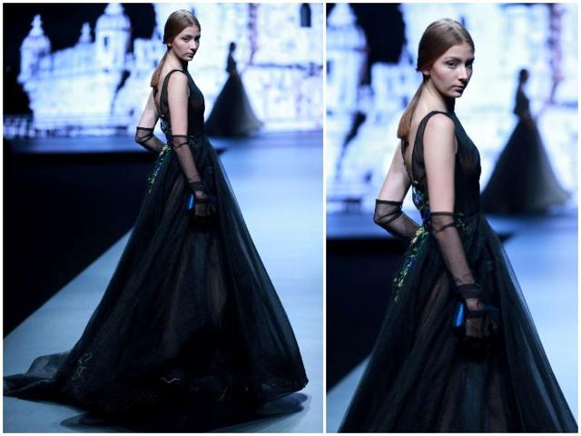 A model in a gown designed by Ying Ma at China Fashion Week in Beijing. (AFP) A model in a gown designed by Ying Ma at China Fashion Week in Beijing. (AFP)