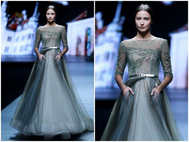 A model parades a creation by Ying Ma at China Fashion Week in Beijing. (AFP) A model parades a creation by Ying Ma at China Fashion Week in Beijing. (AFP)