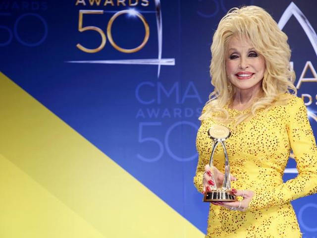 Singer Dolly Parton poses backstage with her Willie Nelson Lifetime Achievement Award during the 50th Annual Country Music Association Awards. (REUTERS) Singer Dolly Parton poses backstage with her Willie Nelson Lifetime Achievement Award during the 50th Annual Country Music Association Awards. (REUTERS)