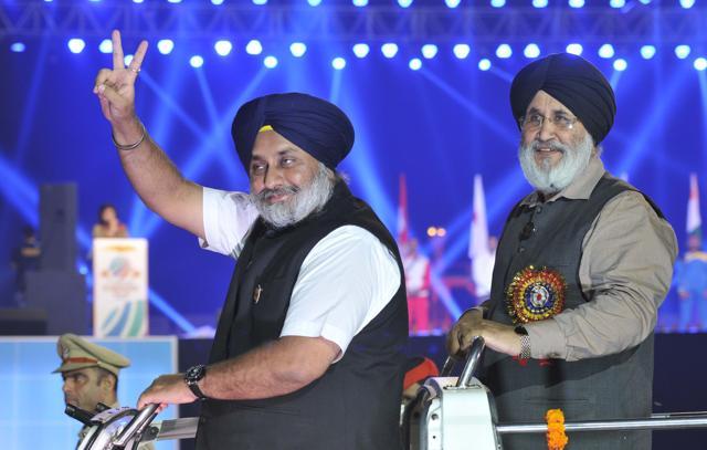 Deputy CM Sukhbir Singh Badal and education minister Daljit Singh Cheems at the inauguration function of the World Kabaddi Cup, at Rupnagar on Thursday. (Keshav Singh/HT Photo)