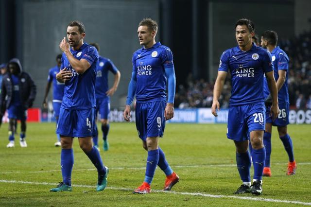From left to right: Leicester City's Danny Drinkwater, Jamie Vardy and Shinji Okazaki after the match. (Reuters) From left to right: Leicester City's Danny Drinkwater, Jamie Vardy and Shinji Okazaki after the match. (Reuters)