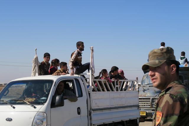 A displaced Iraqi family displays white flag while fleeing during a battle with Islamic State militants in Kokjali village near Mosul, Iraq. (REUTERS) A displaced Iraqi family displays white flag while fleeing during a battle with Islamic State militants in Kokjali village near Mosul, Iraq. (REUTERS)
