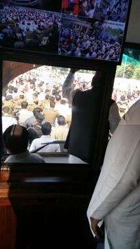 A gadget panel inside the bus is equipped with LCD screens which display footage from CCTV cameras that cover both the inside and outside of the bus. (HT Photo ) A gadget panel inside the bus is equipped with LCD screens which display footage from CCTV cameras that cover both the inside and outside of the bus. (HT Photo )