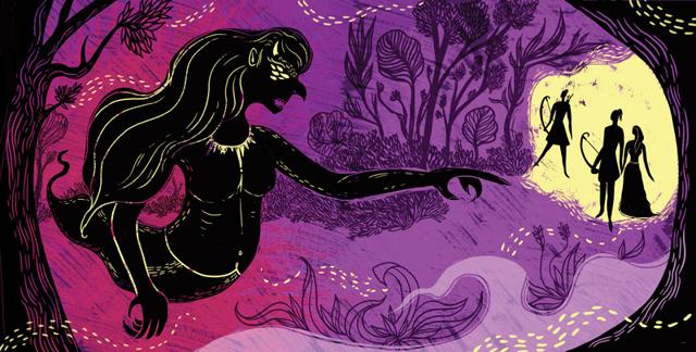 Sonali Zohra used purple to depict jealousy for the part where Laxman cuts Surpanakha’s nose Sonali Zohra used purple to depict jealousy for the part where Laxman cuts Surpanakha’s nose
