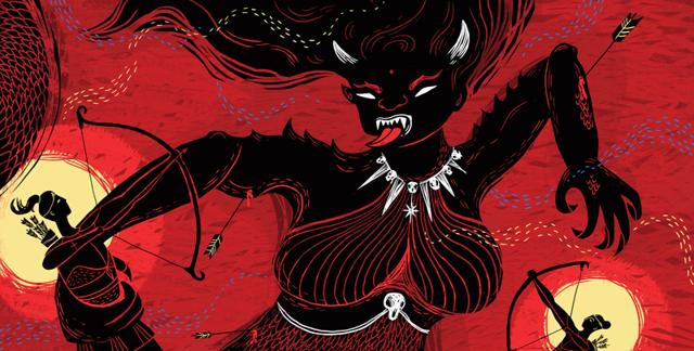 Princess-turned-demoness Tataka being shot with an arrow Princess-turned-demoness Tataka being shot with an arrow