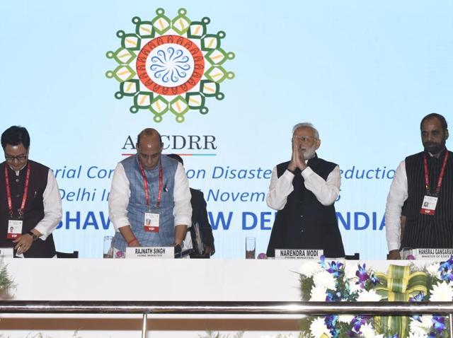 Prime Minister Narendra Modi, second from right, during the three-day Asian Ministerial Conference for Disaster Risk Reduction (AMCDRR) 2016 at Vigyan Bhavan in New Delhi on Thursday. (Sonu Mehta/HT Photo) Prime Minister Narendra Modi, second from right, during the three-day Asian Ministerial Conference for Disaster Risk Reduction (AMCDRR) 2016 at Vigyan Bhavan in New Delhi on Thursday. (Sonu Mehta/HT Photo)