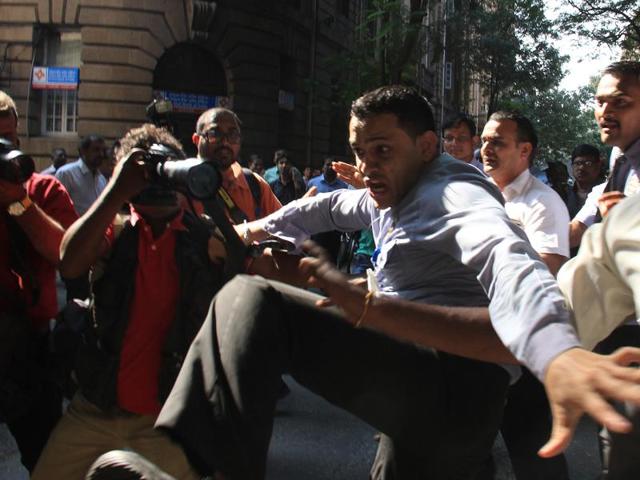 Several photographers, including Hindustan Times’s staff photographer Arijit Sen, were injured in the assault by the Bombay House security staff.(HT Photo) Several photographers, including Hindustan Times’s staff photographer Arijit Sen, were injured in the assault by the Bombay House security staff.(HT Photo)