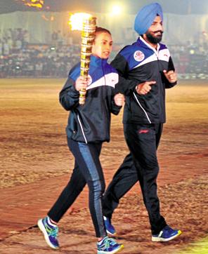 Athlete Mandeep Kaur and former hockey player Rajpal Singh at the inauguration function of the World Kabaddi Cup, at Rupnagar on Thursday. (Keshav Singh/HT Photo)