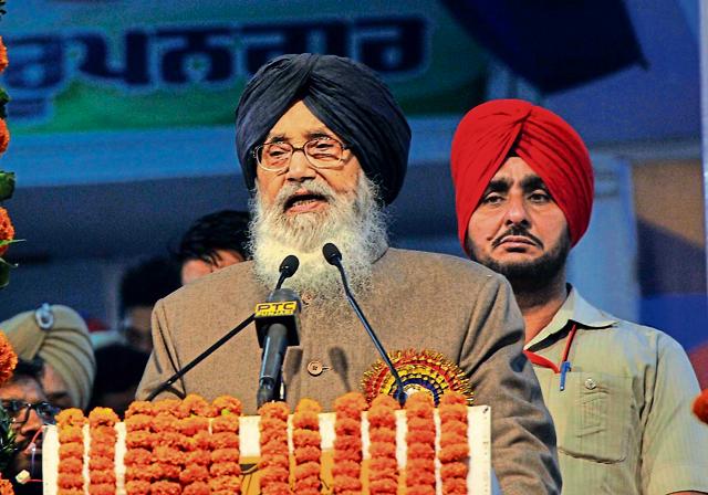 Punjab CM Parkash Singh Badal speaks at the inauguration function of the World Kabaddi Cup, at Rupnagar on Thursday. (Keshav Singh/HT Photo)