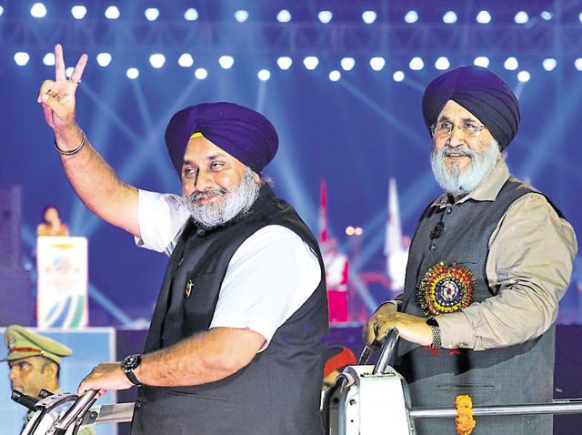 Deputy CM Sukhbir Singh Badal and education minister Daljit Singh Cheems at the inauguration function of the World Kabaddi Cup, at Rupnagar on Thursday. (Keshav Singh/HT Photo)