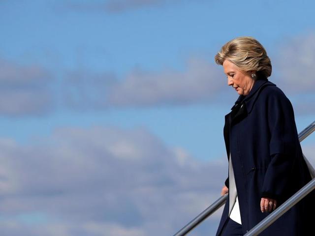 US Democratic presidential nominee Hillary Clinton gets off her campaign plane in Moon, Pennsylvania, on November 4. (REUTERS) US Democratic presidential nominee Hillary Clinton gets off her campaign plane in Moon, Pennsylvania, on November 4. (REUTERS)
