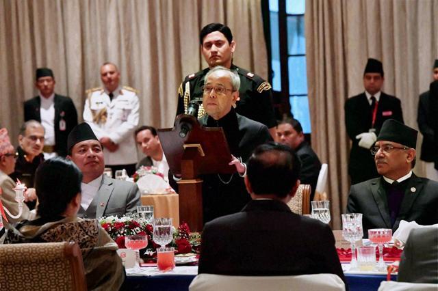 President Pranab Mukherjee delivers a speech at a banquet in Kathmandu on Wednesday. (PTI) President Pranab Mukherjee delivers a speech at a banquet in Kathmandu on Wednesday. (PTI)