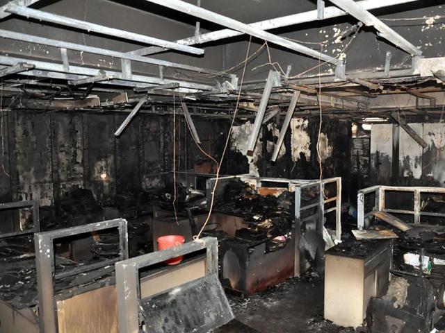 The estate record room of IDA was gutted on Thursday. (Arun Mondhe/HT) The estate record room of IDA was gutted on Thursday. (Arun Mondhe/HT)