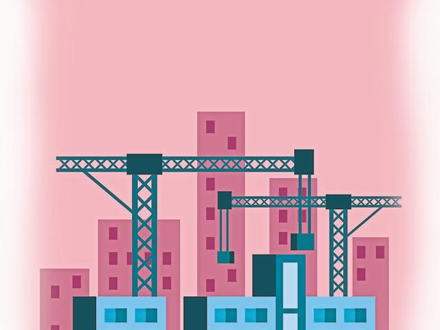 buildings and cranes. construction concept. flat design elements. vector illustration(Istock)