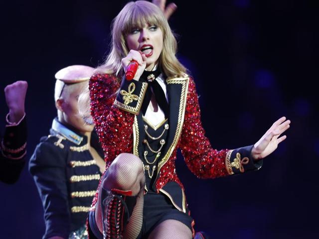 In this file photo, US singer Taylor Swift performs during the 2012 MTV European Music Awards show at the Festhalle in Frankfurt, central Germany.(AP)