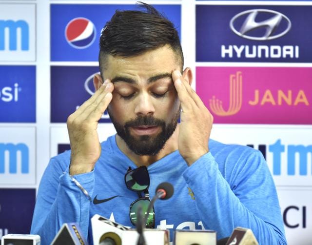 When he’s stressed at a press conference: “Vics ki goli lo, sar dard door karo”.  (Ajay Aggarwal/HT PHOTO) 