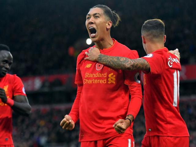 Liverpool's Georginio Wijnaldum celebrates scoring their sixth goal with team mates. (REUTERS) Liverpool's Georginio Wijnaldum celebrates scoring their sixth goal with team mates. (REUTERS)