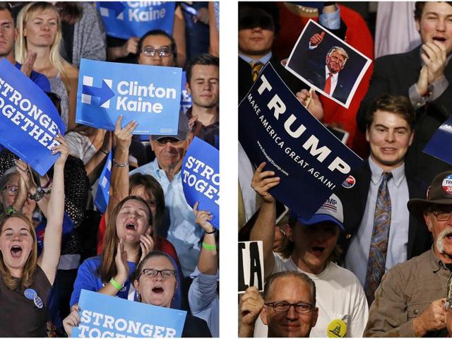 Supporters of Democratic presidential candidate Hillary Clinton in Tempe, Arizona, and those of Republican Donald Trump in Baton Rouge, La. (AP) Supporters of Democratic presidential candidate Hillary Clinton in Tempe, Arizona, and those of Republican Donald Trump in Baton Rouge, La. (AP)