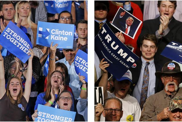 Supporters of Democratic presidential candidate Hillary Clinton and supporters of Republican presidential candidate Donald Trump. (AP) Supporters of Democratic presidential candidate Hillary Clinton and supporters of Republican presidential candidate Donald Trump. (AP)