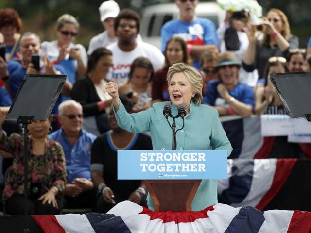 Democratic presidential candidate Hillary Clinton speaks at a rally in Pembroke Pines on Saturday.(AP)