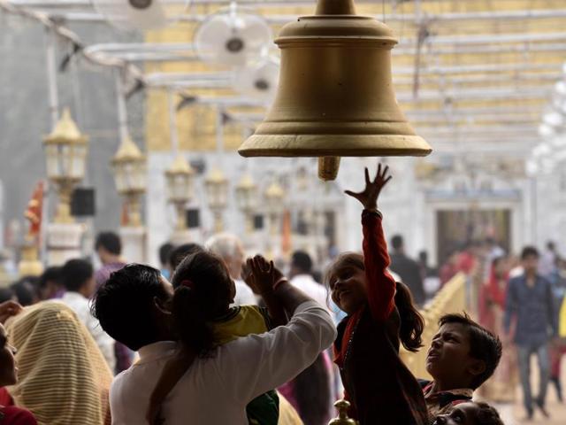 Devotees throng Durgiana temple in Amritsar on Sunday. (Gurpreet Singh/HT Photo)