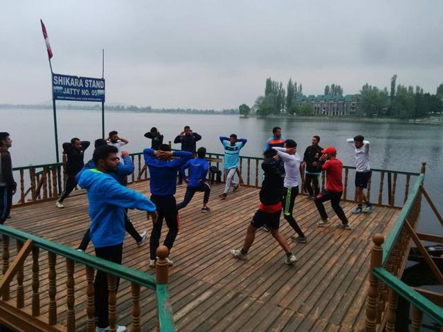 A majority of Real Kashmir FC’s practice sessions take place in Srinagar.(HT PHOTO) A majority of Real Kashmir FC’s practice sessions take place in Srinagar.(HT PHOTO)